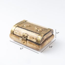 Antique-Style Decorative Box with Brass Elephant Motif – Bone Finish